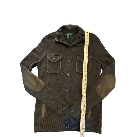 EUC Lauren Ralph Lauren Women’s Brown Cardigan Sweater Size S Preppy Equestrian - Picture 6 of 8